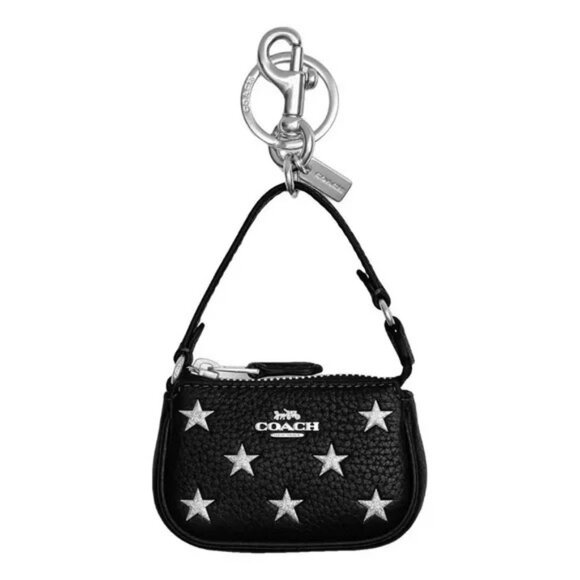 Coach Nolita Star Print Bag Charm – Black Pebble Leather Keychain NWT - Picture 1 of 5